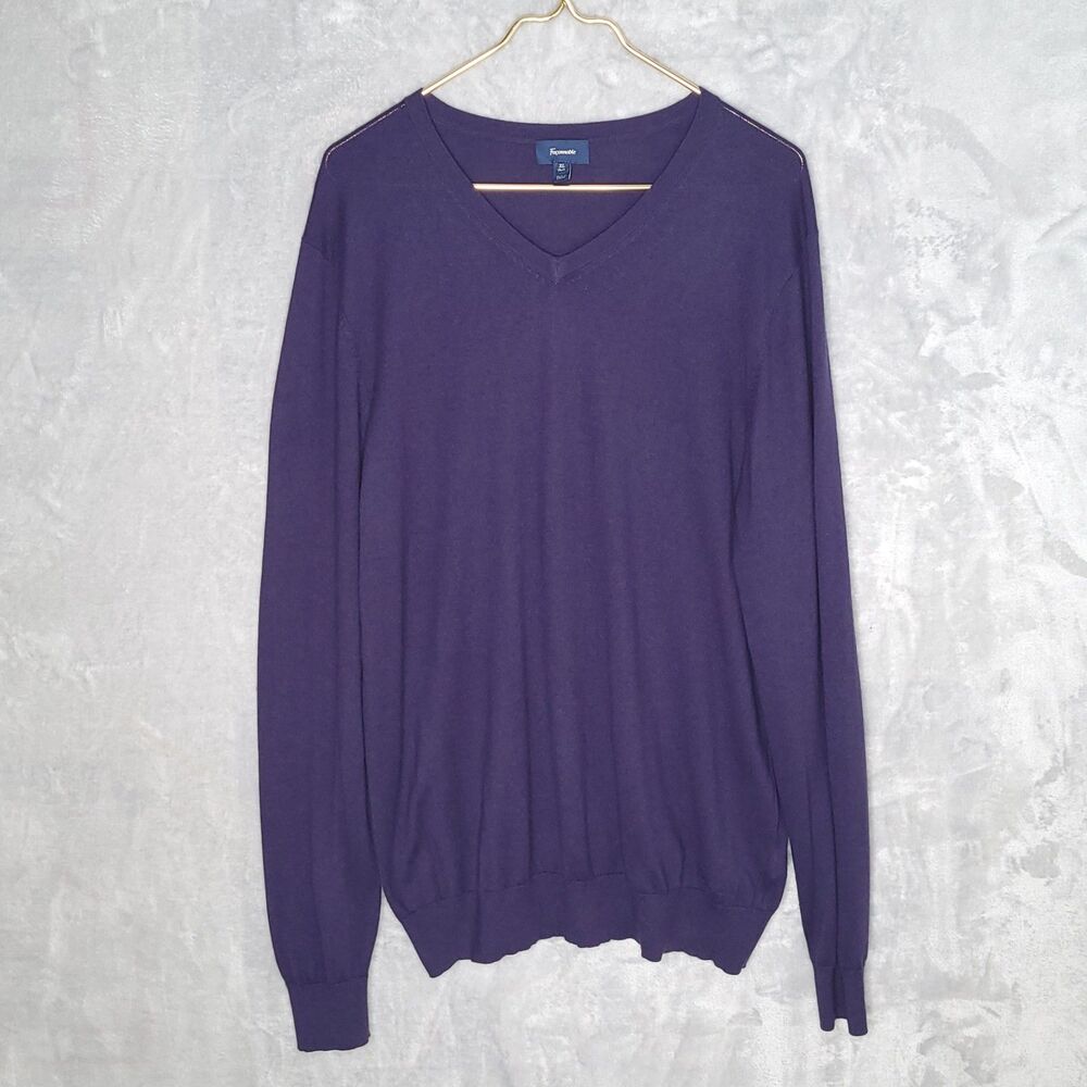 FACONNABLE Navy Blue V Neck Sweater Size XL *Tall Silk Cotton Cashmere Preppy